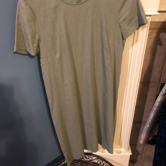 Theory light moss green size 6 linen blend short sleeve dress - Picture 4 of 9